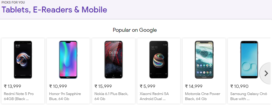 google shopping mobile suggestions