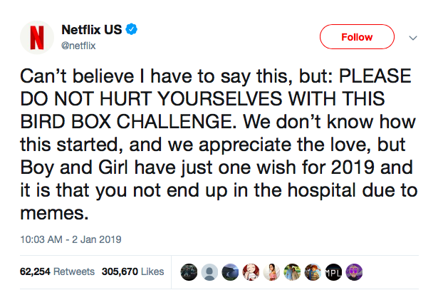 Netflix tweet on bird box