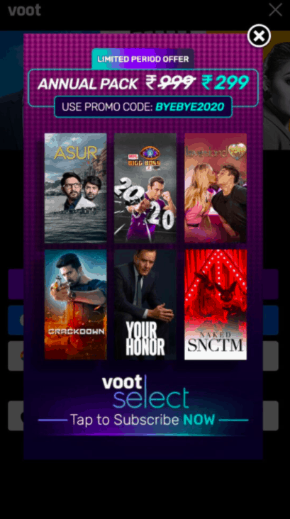 Voot Select Annual Pack Offer Rs 299