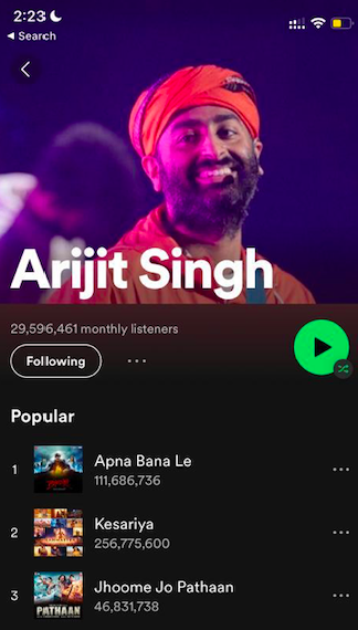 Following Arijit Singh On Spotify Example